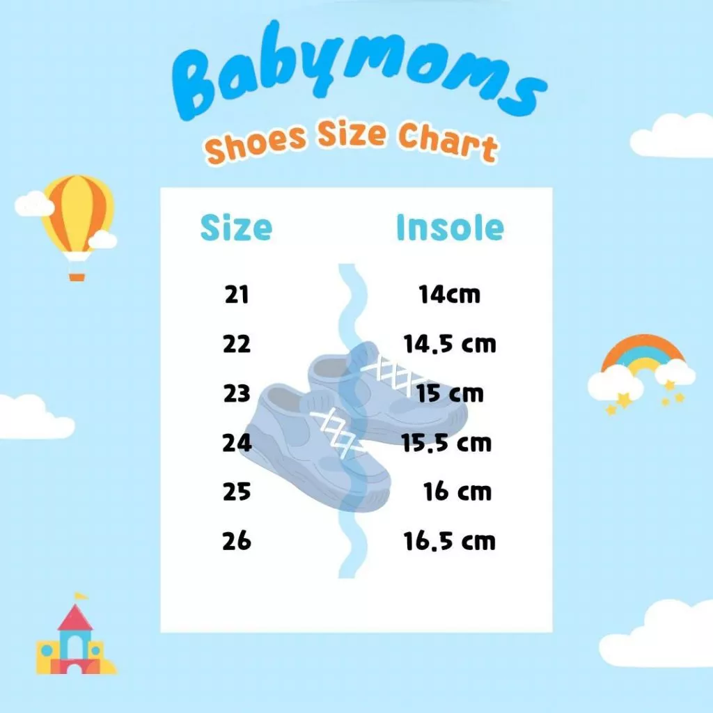 Tabel Ukuran Sepatu BaByMoms Sneakers BBSA007 - Cara Memilih Size Panjang Kaki Anak