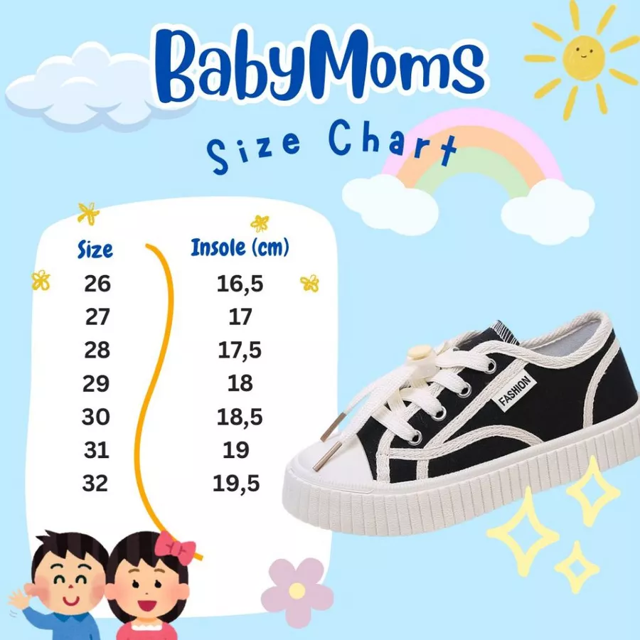 Tabel Ukuran Sepatu BaByMoms Sneakers BBSA018 - Cara Memilih Size Panjang Kaki Anak